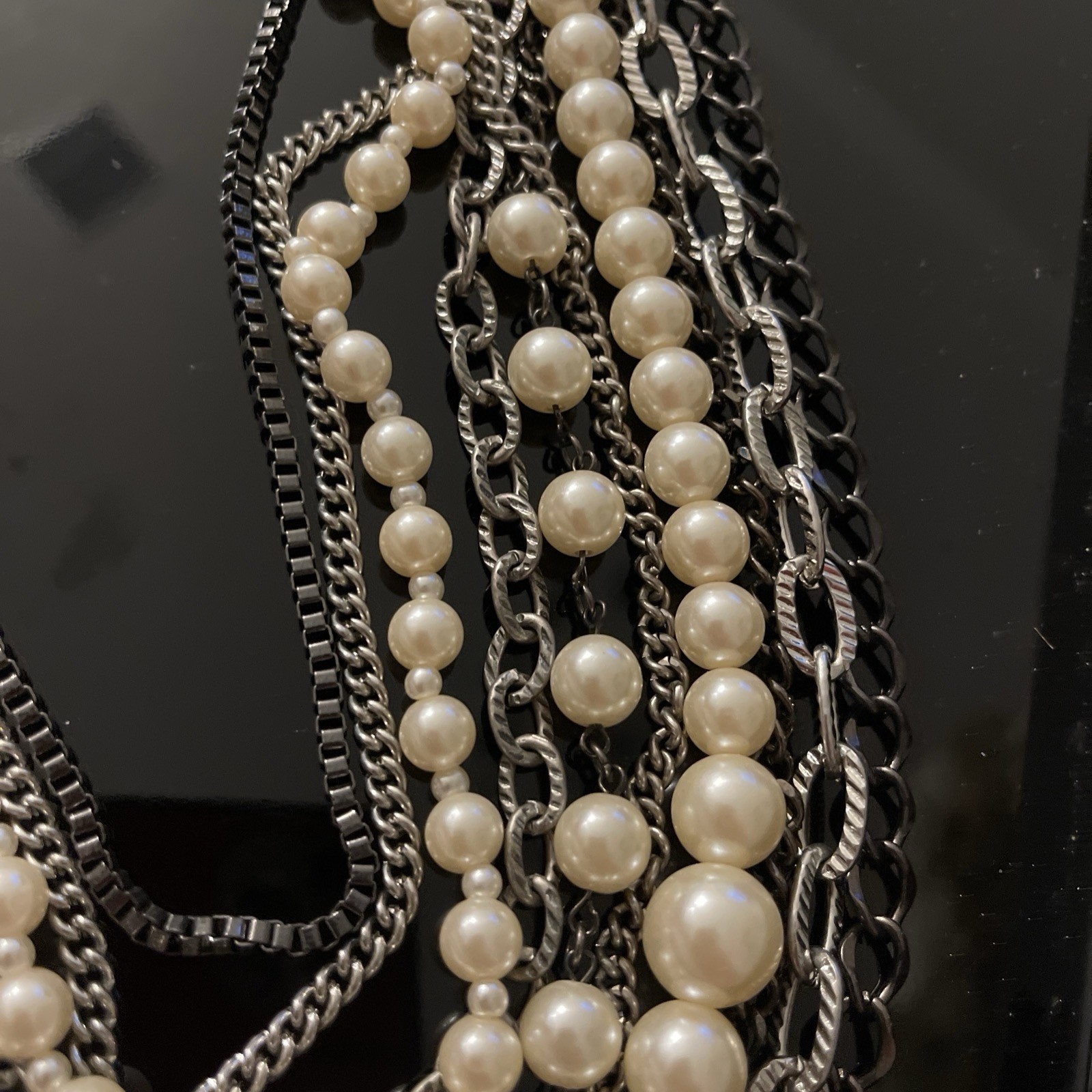 Layered Statement Multi-Strand Necklace Silver Wh… - image 11