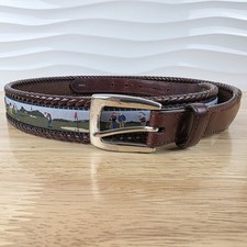 Brighton Belt Mens Size 44 Brown Leather Golf Scene Inlay