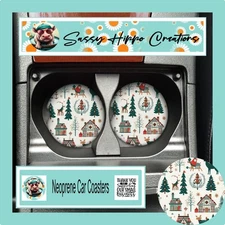 Car Coasters Christmas Winter Holidays Scene Set of 2 Neoprene Hand Sublimated