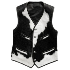 Western Cowboy Mens Cowhide Vest Genuine Hair-On Hide Leather Waistcoat Handmade