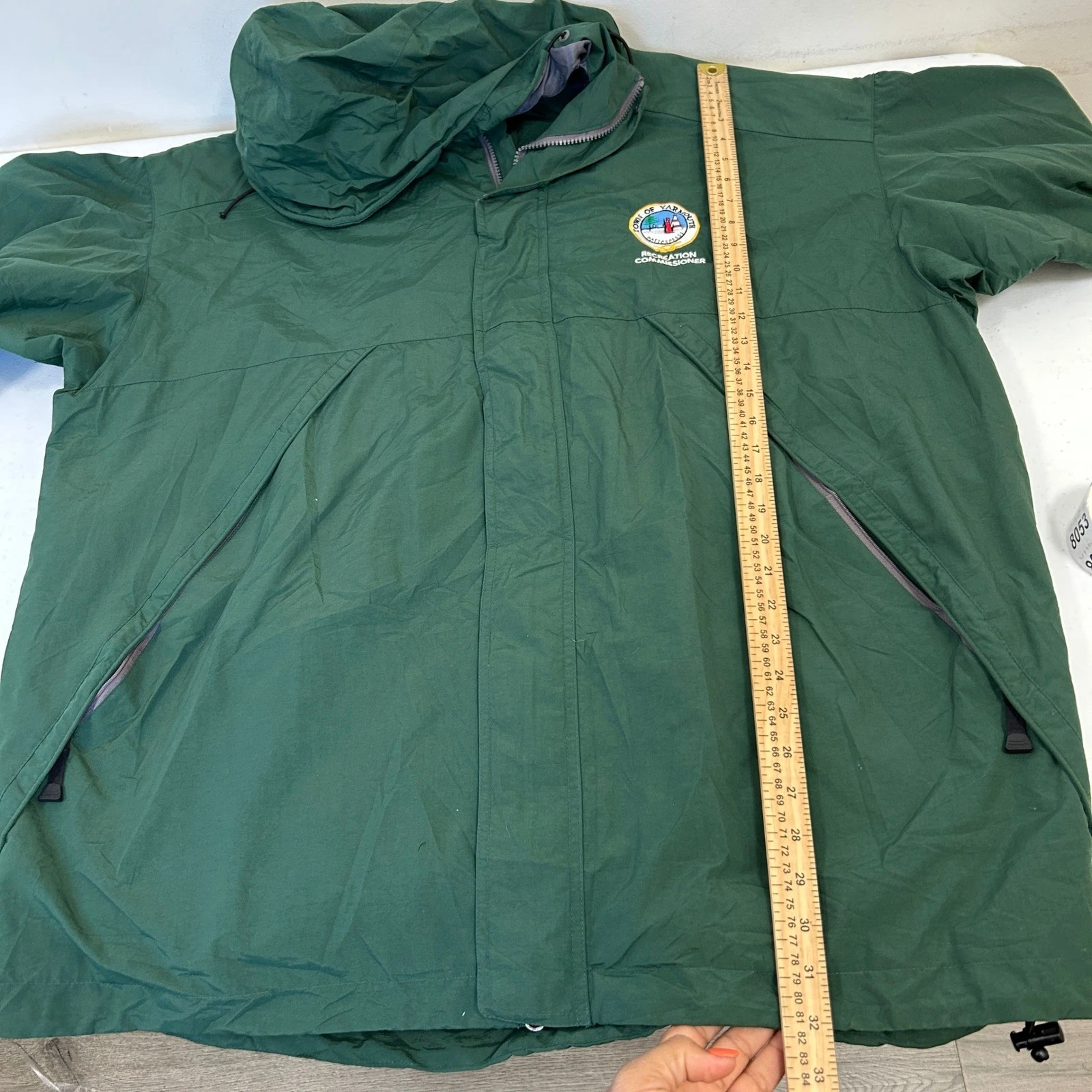Devon & Jones Mens XL Green Hooded Rain Jacket Windbreaker Yarmouth Embroidered - product detail image 7