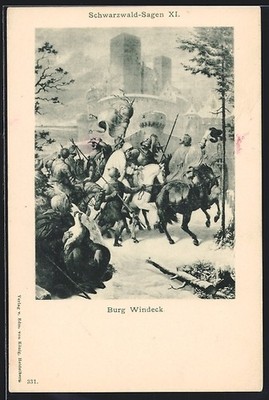 Burg Windeck, Schwarzwald-Sagen XI, Ritter vor den Burgmauern, Ansichtskarte 