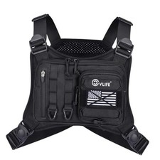 Outdoor Chest Bag for Men, Tactical Chest Pack, Adjustable Running Vest Black