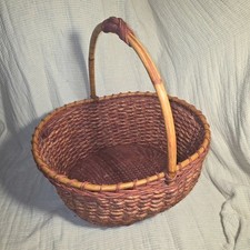 Large Woven Wicker Rattan Market Basket With Handle Rustic Farmhouse
