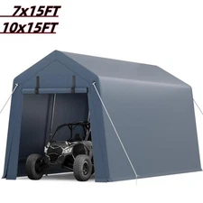 7x15FT/10x15FT Outdoor Storage Shed Waterproof Carport Roll-up Door & Windows