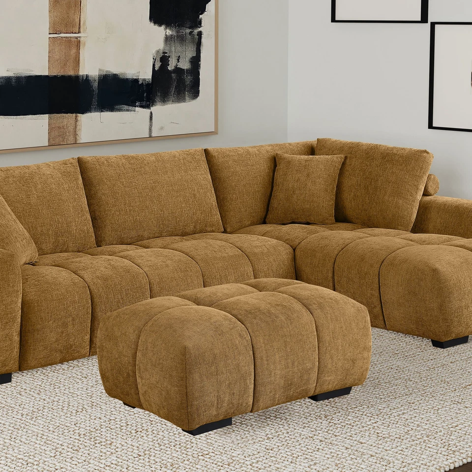 Coaster Camacho Rectangular Fabric Upholstered Tufted Ottoman in Amber - Image 2 of 4