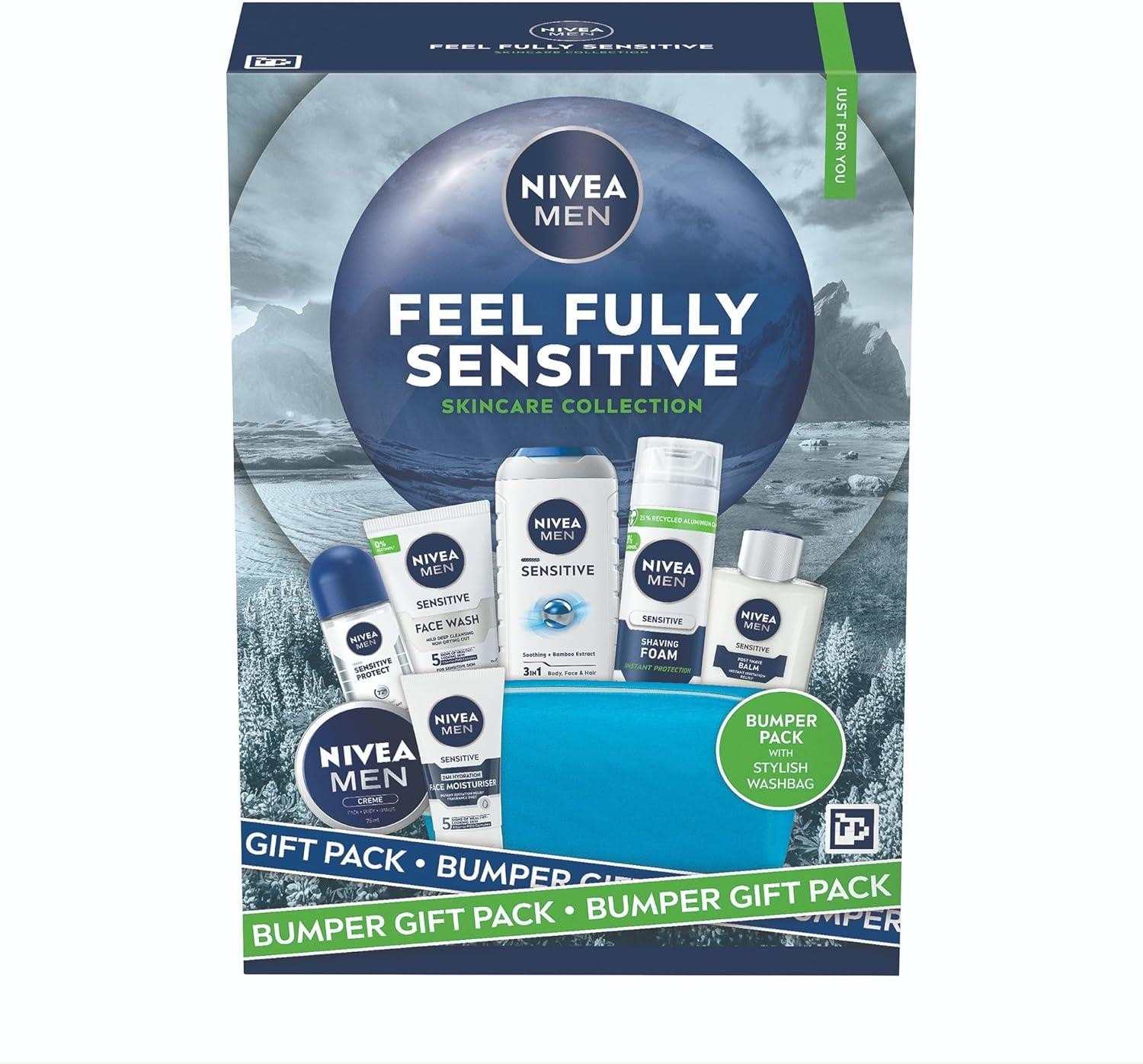 NIVEA MEN Sensitive Gift Set Face Wash Shave Balm Foam Moisturiser & Bag - Image 8