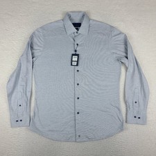 David Donahue Dress Shirt Mens 16 M/L Blue White Striped Fusion Button Up NEW