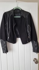 GENEL Women’s Black Leather Cropped Biker Jacket Full Zip, Size S/M