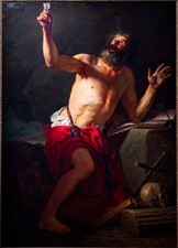 Dipinto olio religioso biblico San Girolamo barocco vintage arte classica da parete