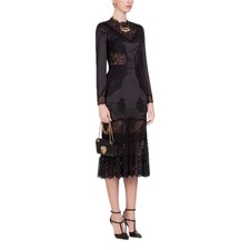 NWT Dolce & Gabbana Chantilly Lace Silk Satin Midi Dress Black IT 42 US M