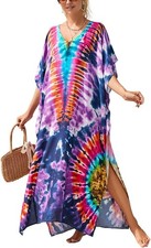 Womens Kaftan Maxi Dress Flowing Beach Cover Up Loose Vacation Resort Wear