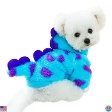 Dinosaur Fleece Hoodie for Small Dogs & Cats - X-Small, Blue, Winter Costume!