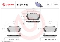 Hinterachse Brembo P 30 040 Bremsbelagsatz, Scheibenbremse FüR KIA