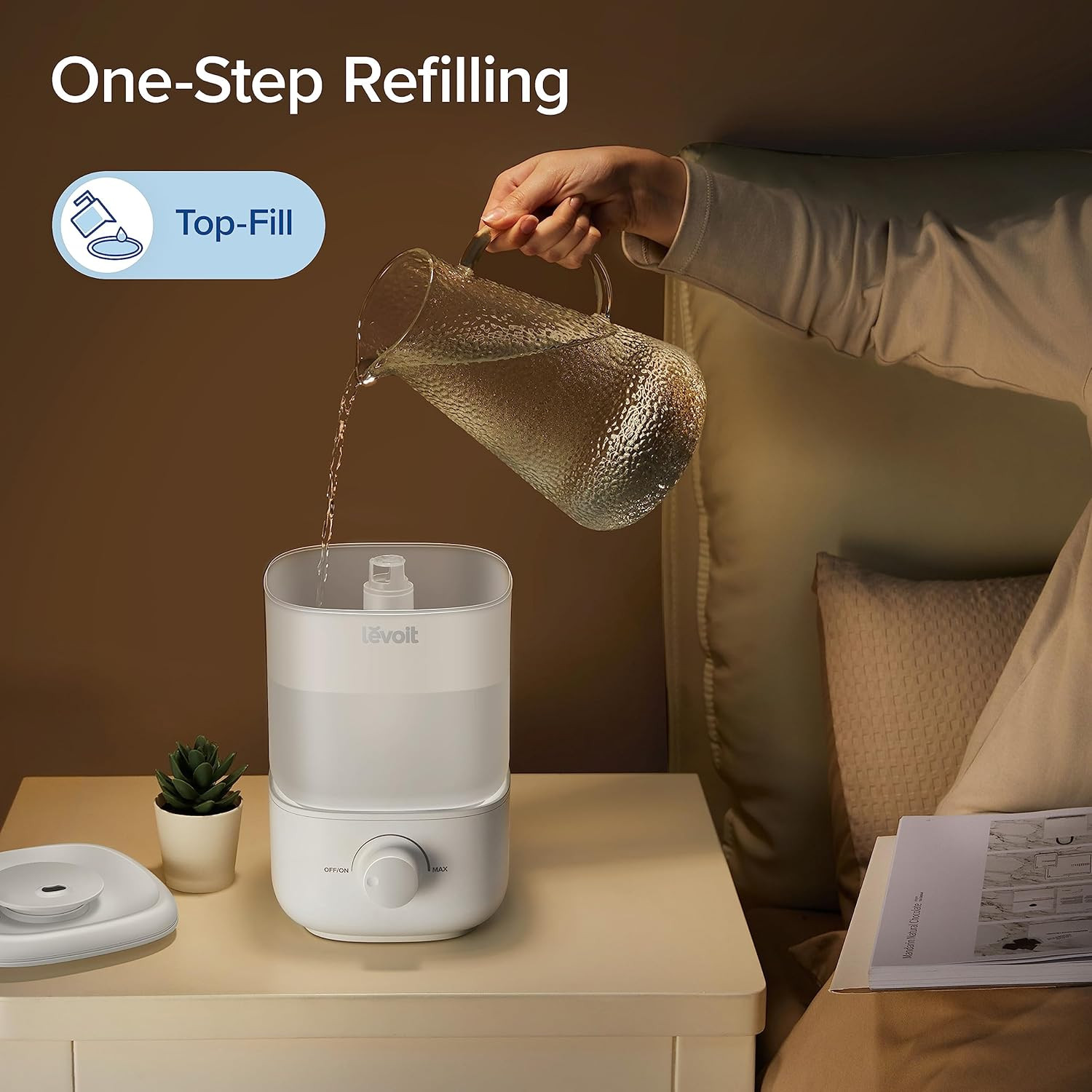 Top Fill Humidifiers for Bedroom, 2.5L Tank for Large Room, Easy to Fill & Clean
