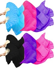 2 Pairs Belly Dance Silk Fans, Chinese Dance Faux Silk Fan Flowing Veil Fan f...