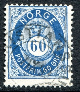 (750) VERY GOOD 1877 NORWAY 60o DEEP BLUE SG63 LIGHTLY CANCELLLED