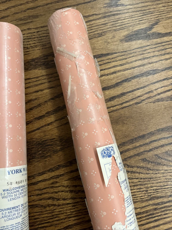 Vtg York Wallcovering 2 Double Roll Pink Peach Dots Wallpaper Nursery Girls NOS - Image 4 of 4