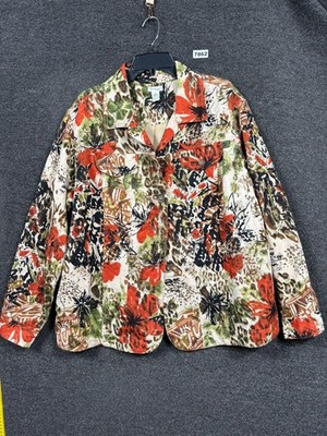Bechamel Blazer Jacket Womens 2X Multicolor Floral Linen Blend Button Lined