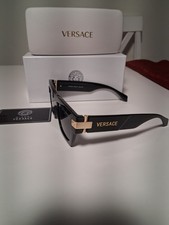 Versace Rectangle Sunglasses Black Plastic Frame/Gray Tinted Lenses