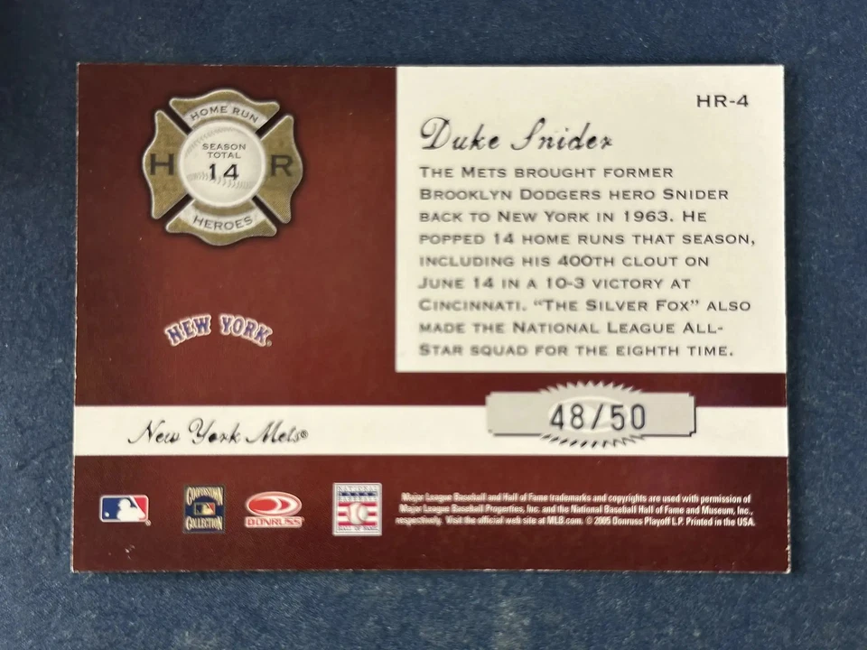 2005 Donruss Classics Home Run Heroes Gold Duke Snider Mets /50 - Image 2 of 2