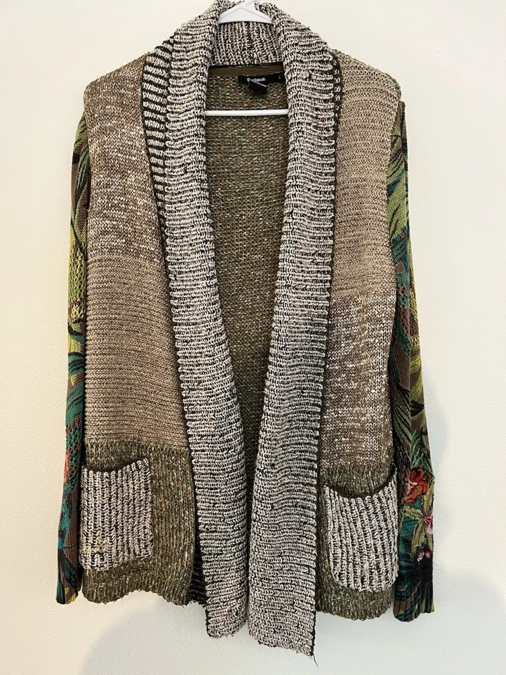 Cárdigan Desigual Multicolor Floral Cortina Talla Grande Frente Abierto Capa Artística Boho Foto 4 de 4