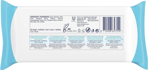 Dove Rich Moisture Baby Wipes Hypoallergenic 0% Alcohol, 50 Sheets - Picture 2 of 3