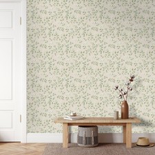 Image of Floral Wallpaper Forget Me Not Blooms Leaves Trail Beige / Green Grandeco 199101