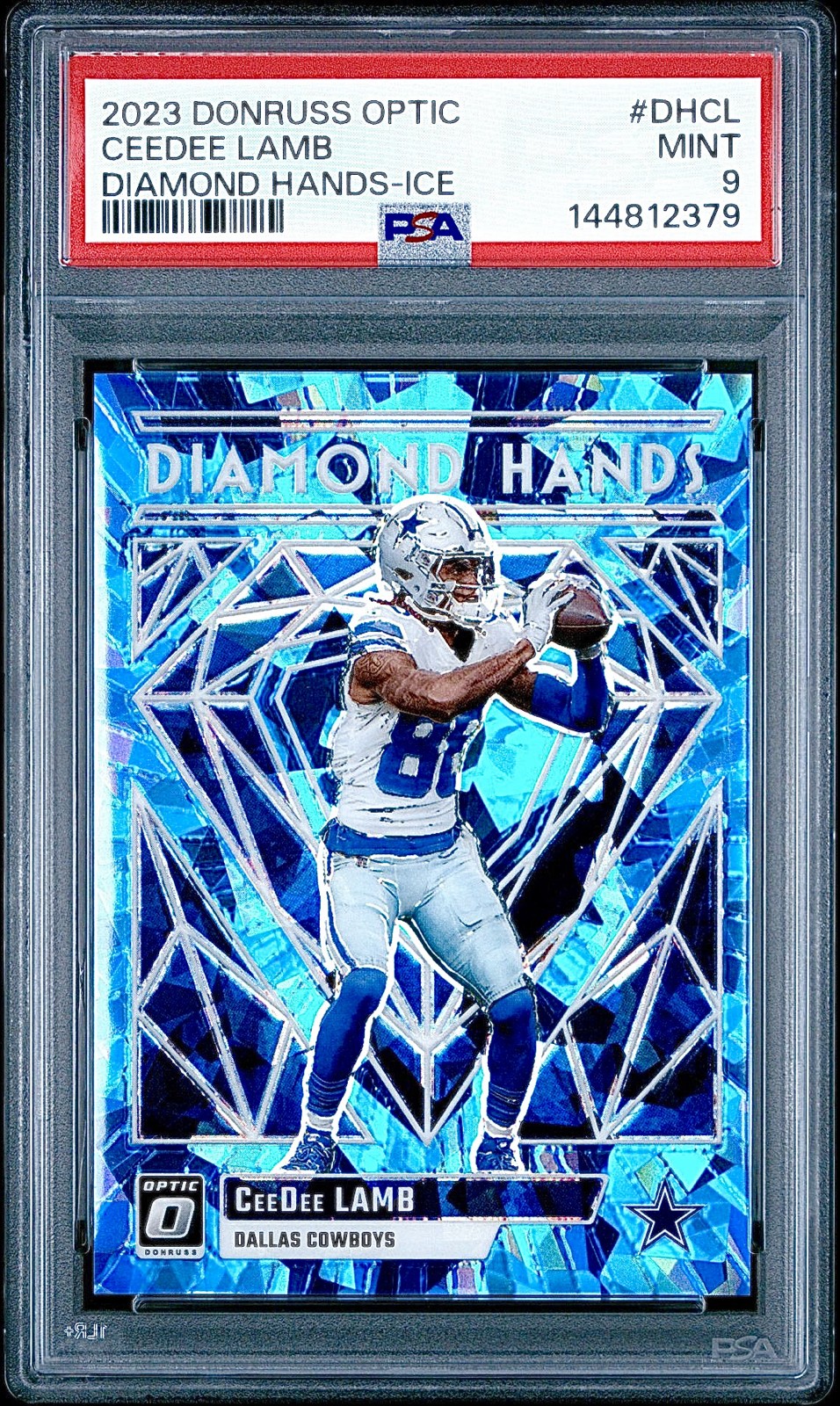 CeeDee Lamb PSA 9 - 2023 Optic Diamond Hands #DH-CL ICE PRIZM /15 - Cowboys