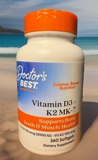 Doctor's Best Vitamin D3 K2 MK-7 Bone Teeth  Muscle 360 Softgels 1 YEAR SUPPLY