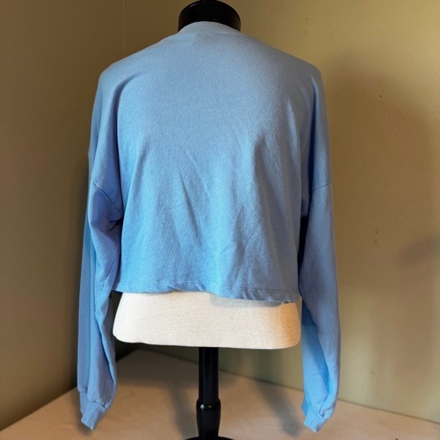 Up Cycled Blue Cropped Quilted Patchwork Sweatshi… - image 3