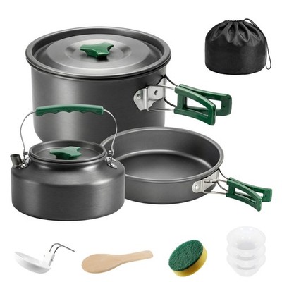 Outsunny Camping Kochgeschirr Set für 2-3 Personen, Camping Kochset, grau