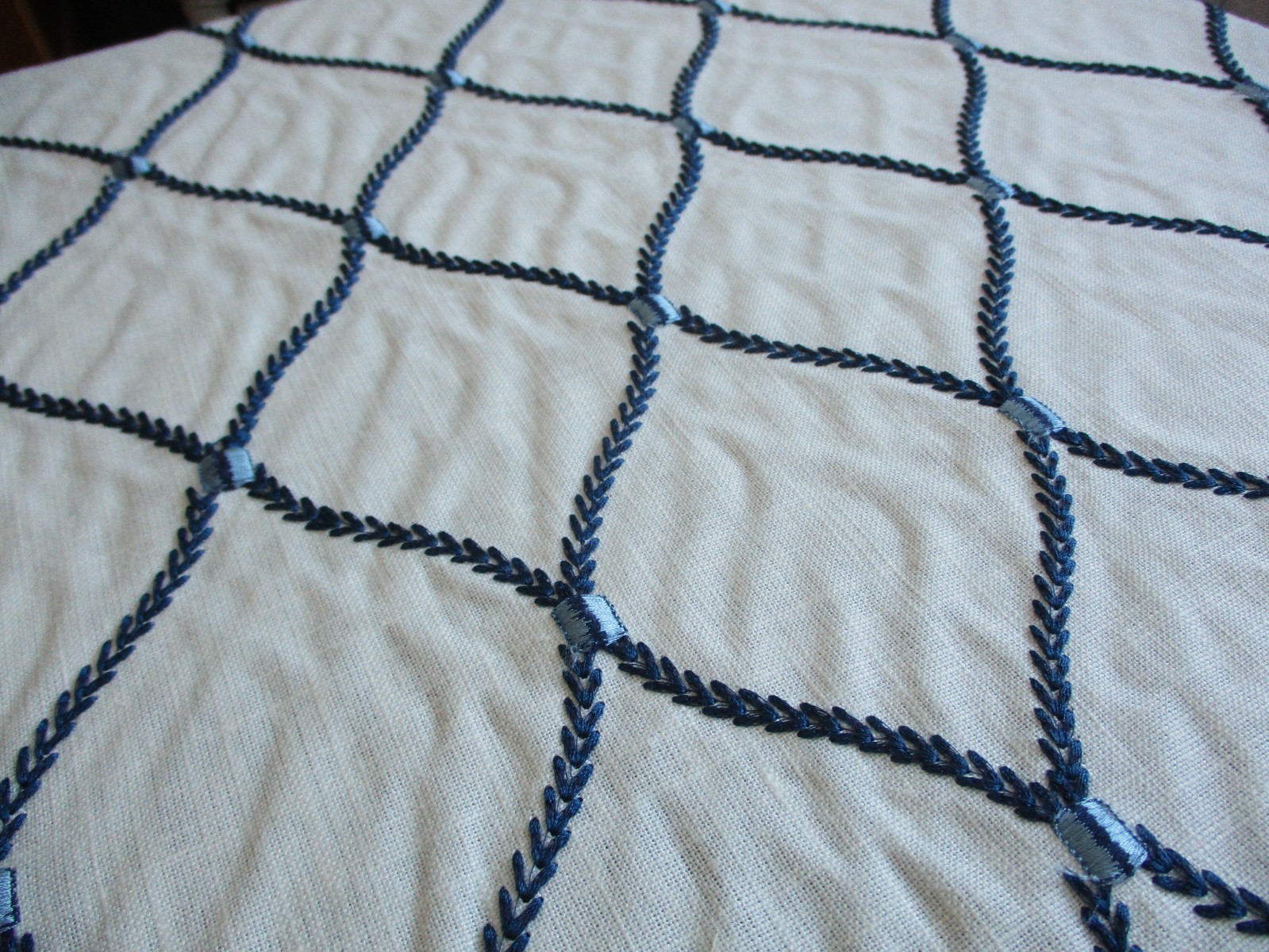 Waverly Deane Embroidery Fabric Linen 2 YD's + Trellis Leaf Blue on Off White thumbnail 10