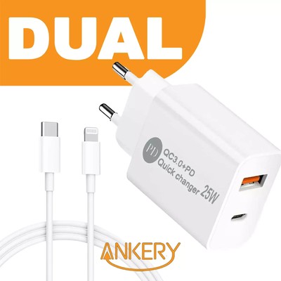 25W Schnellladegerät Dual Port USB-C+A Power Ladegerät Netzteil PD PPS QC 3.0 