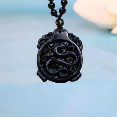 Jade Dragon Pendant Necklace Luxury Gift Vintage Stone Natural Jewelry Black