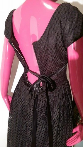 Union Made Vintage 50s Black eyelet Cap Sleeve Dress size 0 - Picture 3 of 4