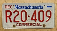 MASSACHUSETTS COMMERCIAL LICENSE PLATE " R 20 409 " MA COM'L 