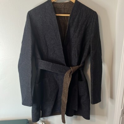 MaxMara Cucito A Mano Wool Cashmere Silk Chevron Galles Robe Jacket Sz 12 New