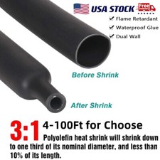 Heat Shrink Tubing Heavy Duty Polyolefin 3:1 Ratio Marine Sleeving Black LOT