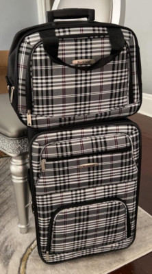 Rockland 2 Piece Expandable Softside Luggage Set Carry On Tote Bag Black Plaid