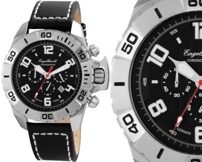 Chronograph Herrenuhr Armbanduhr Silber Schwarz Lederarmband ENGELHARDT 269 UVP