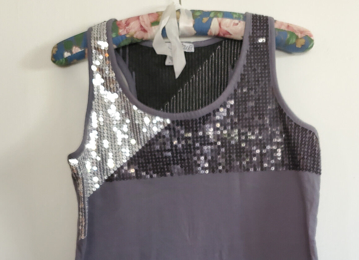 R&Bさま Stylish Sequence Top, RXB womens Grey Glitter, Elastic, Size S
