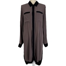 Matty M Womens Long Sleeve Shirt Dress Two Tone Button Front Collared Medium