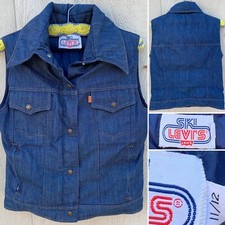 Vintage Ski Levi’s Denim Vest Goose Down Size 11/12 Orange Tab 70s 1970s Puffer