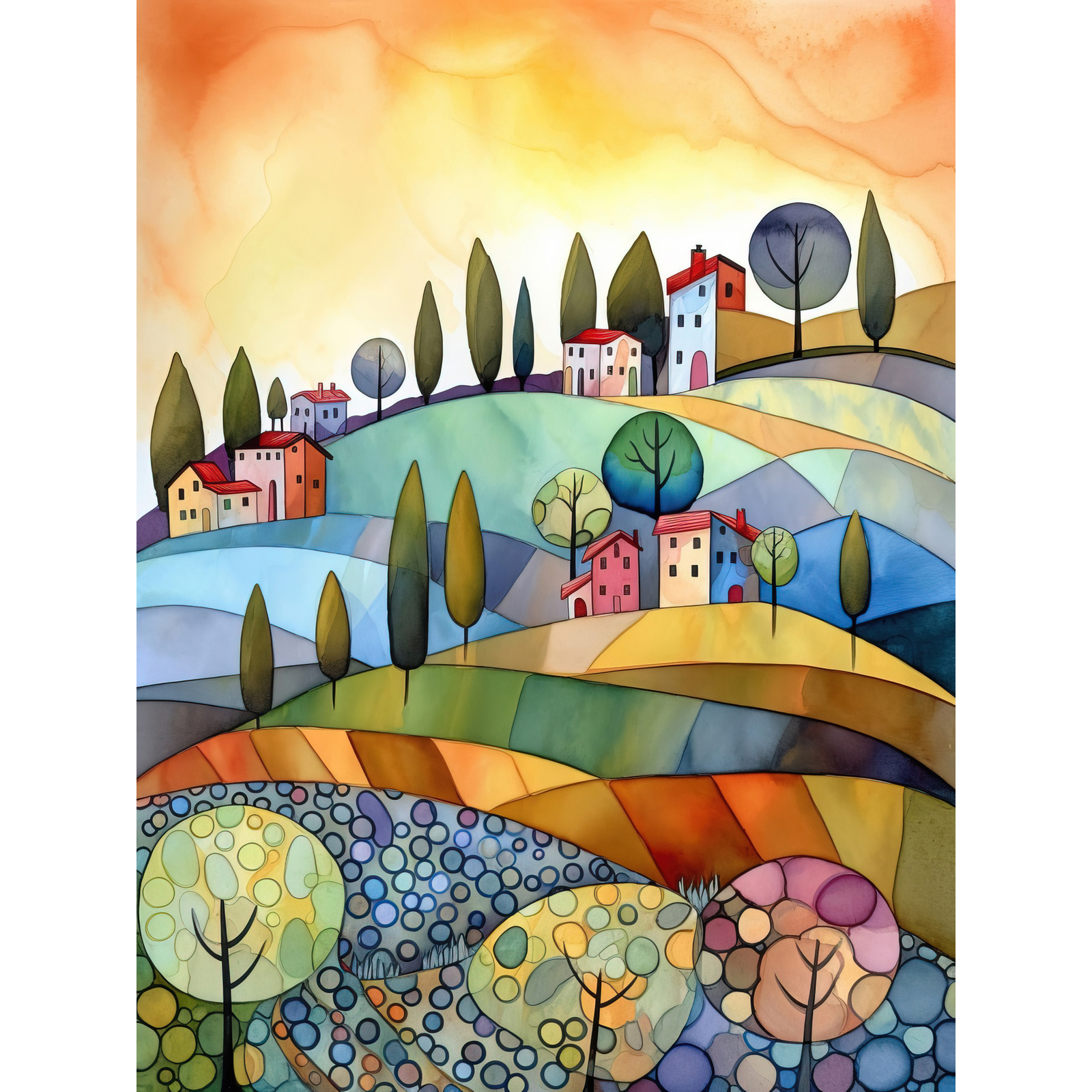Italian Countryside Midsummer Landscape Folk Art Huge Art Poster Print Giant