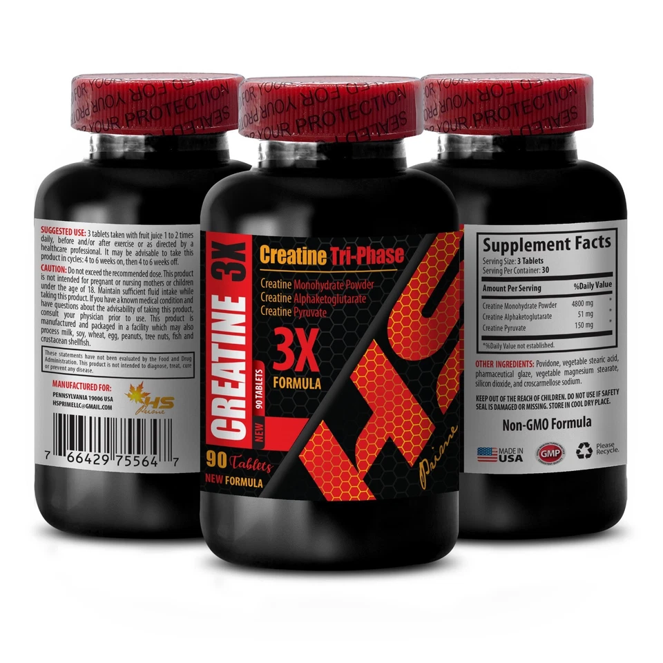 creatine pills - CREATINE 3X - pre workout powder - 2 Bottles 180 Tablets - Image 2 of 4