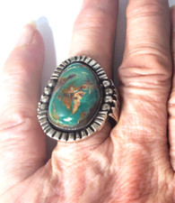 Vintage Sterling Silver SOUTHWEST Navajo Turquoise Wide Double Band Ring Size 9