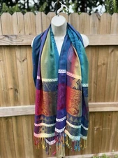 Multicolor rainbow Mayen, Aztec Shaw, Shoulder Wrap,  Fringed Acrylic Scarf
