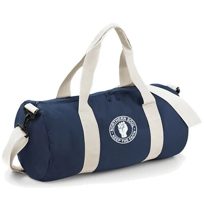 Unisex Northern Soul Original Barrel Bag With Embroidered Fist Logo. Mod, Ska,