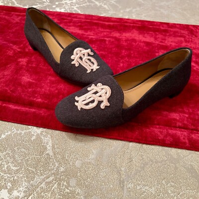 EUC Tory Burch Antonia Gray Pink Wool Felt Smoking Style Flats Loafers Size 
